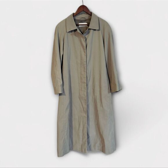 Jones New York Petite Moss Green Water Repellent Scandi Style Long Trench Coat 8 - Picture 3 of 13